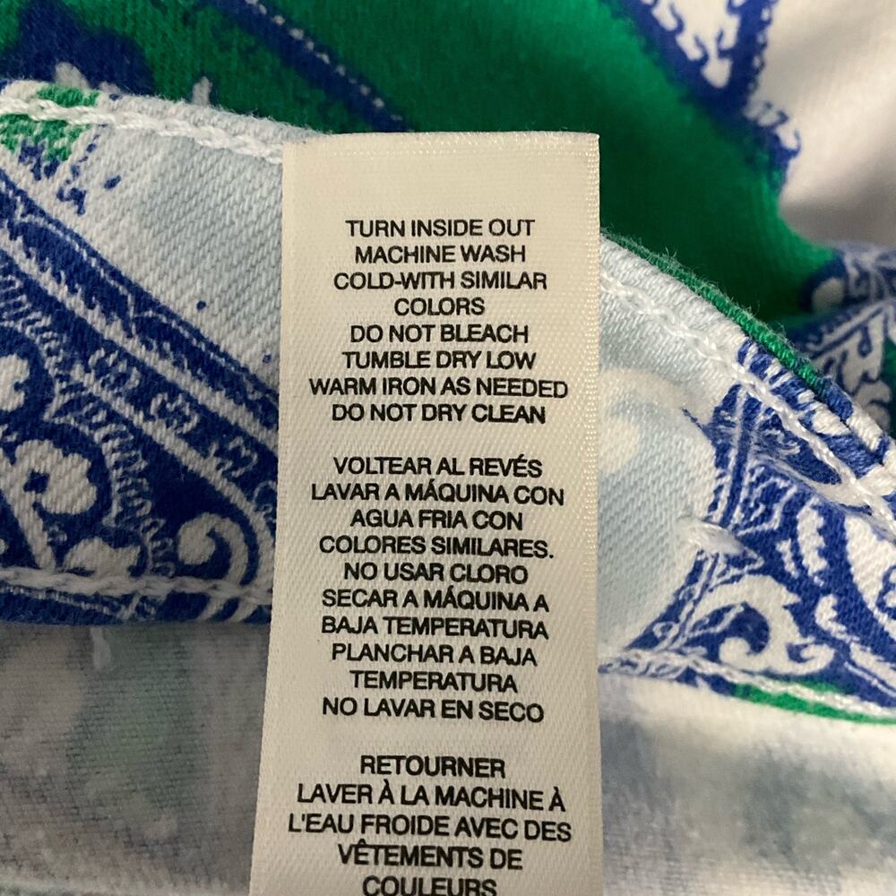 CHICOS Platinum Mykonos Scarf Crop Jeans Paisley Print Blue White sz 1 8 10 - Picture 8 of 12